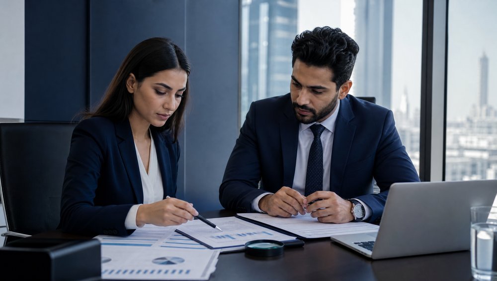 Auditor reviewing financial statements